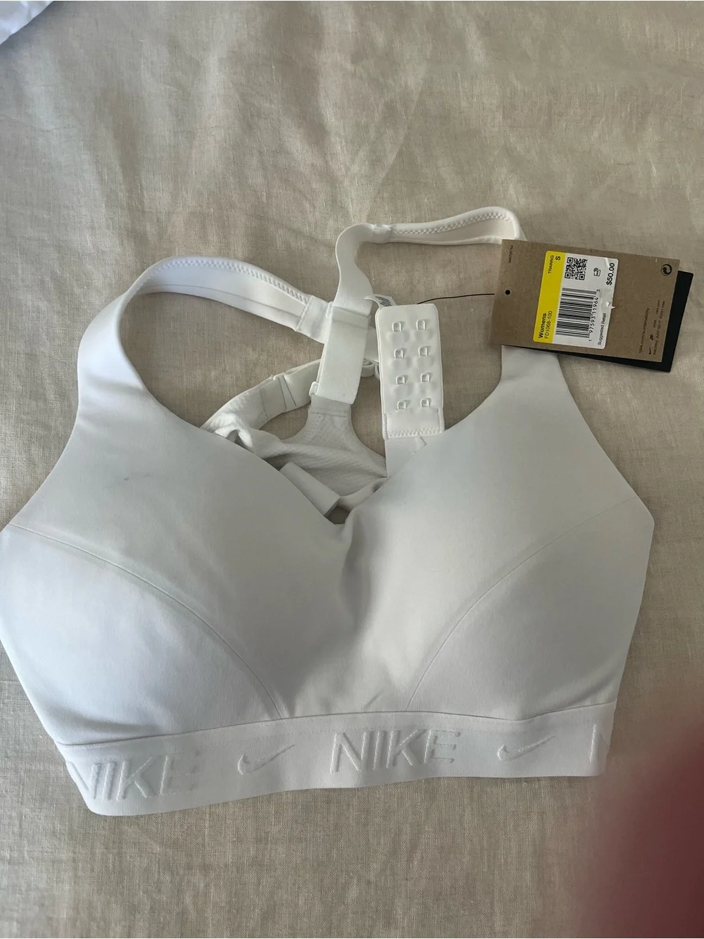 Nike White Padded Sports Bra with Adjustable Hook Back